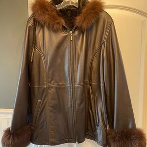 Marvin Richards Brown Leather Jacket with Fur Trim